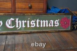Vintage MERRY CHRISTMAS Holiday Sign Glass Metal Frame Decoration Decor
