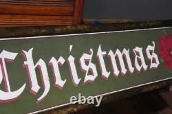 Vintage MERRY CHRISTMAS Holiday Sign Glass Metal Frame Decoration Decor