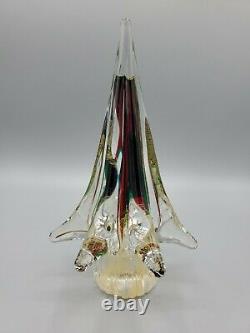 Vintage MURANO ART GLASS CHRISTMAS TREE 7-3/4 RED GREEN GOLD
