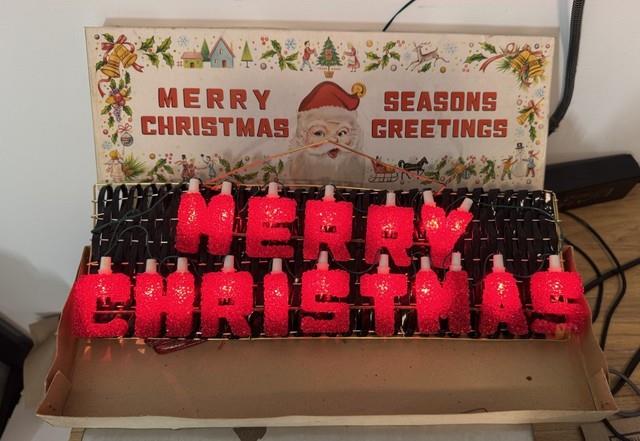 Vintage Merry Christmas Lighted Sign Flashing Hanging Mid Century Red Light