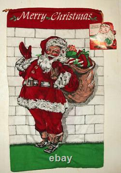 Vintage Merry Christmas oversize Santa gift cinch top cloth sack bag with tag