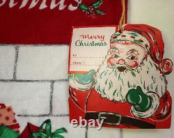 Vintage Merry Christmas oversize Santa gift cinch top cloth sack bag with tag