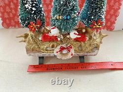 Vintage Mid Century Christmas Tree Angels Bottlebrush Tree Yule Log Assemblage