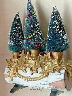 Vintage Mid Century Christmas Tree Angels Bottlebrush Tree Yule Log Assemblage