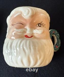 Vintage Mid-Century Winking Santa Mugs, Japan, 1950's, Rare Vintage Mid-Century Winking Santa Mugs, Japan, 1950's, Rare