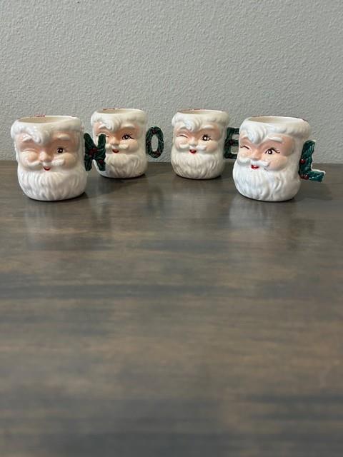 Vintage Noel Winking Santa Christmas Mugs Set Of 4 Commodore Japan