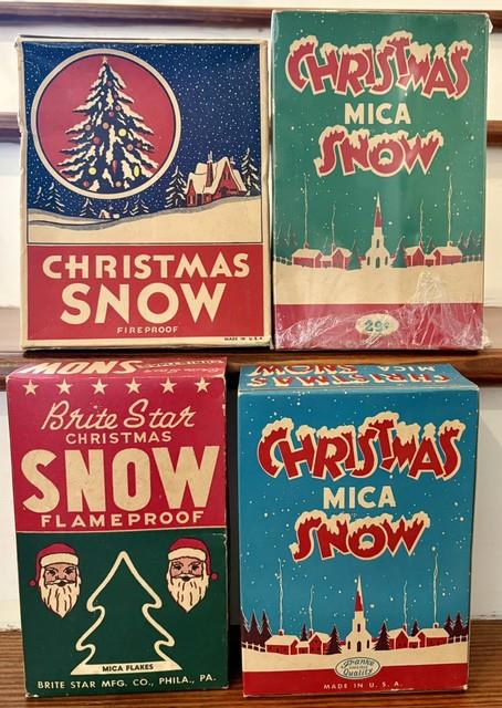 Vintage Nos Christmas Mica Snow Flakes Original Boxes Unopened Unused Lot Of 4
