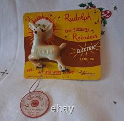 Vintage NOS Rudolph The Red Nosed Reindeer Light Up Pin WithOriginal Backing
