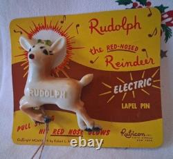 Vintage NOS Rudolph The Red Nosed Reindeer Light Up Pin WithOriginal Backing