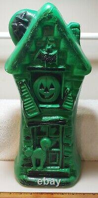 Vintage Old Green Haunted House Halloween Blow Mold Plastic NO Cord Light AS IS