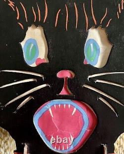 Vintage Original Halloween Black Cat Lantern Cardboard Double Sided