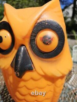 Vintage Owl Blow Mold 1960s 70s 13.5 Orange Halloween Decor Needs Cord As Is