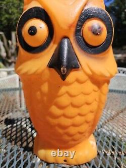 Vintage Owl Blow Mold 1960s 70s 13.5 Orange Halloween Decor Needs Cord As Is