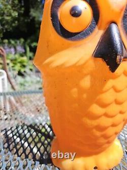 Vintage Owl Blow Mold 1960s 70s 13.5 Orange Halloween Decor Needs Cord As Is