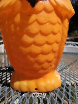 Vintage Owl Blow Mold 1960s 70s 13.5 Orange Halloween Decor Needs Cord As Is