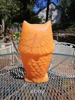 Vintage Owl Blow Mold 1960s 70s 13.5 Orange Halloween Decor Needs Cord As Is