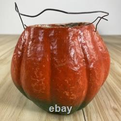 Vintage Paper Mache Halloween Jack O Lantern Orange Green 1920's 1930's
