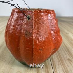 Vintage Paper Mache Halloween Jack O Lantern Orange Green 1920's 1930's