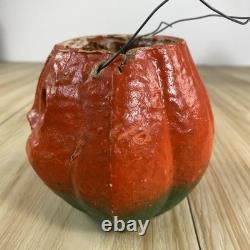 Vintage Paper Mache Halloween Jack O Lantern Orange Green 1920's 1930's