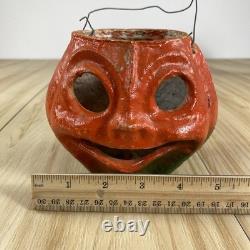 Vintage Paper Mache Halloween Jack O Lantern Orange Green 1920's 1930's