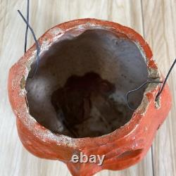 Vintage Paper Mache Halloween Jack O Lantern Orange Green 1920's 1930's