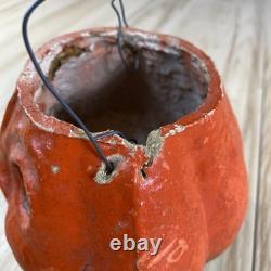 Vintage Paper Mache Halloween Jack O Lantern Orange Green 1920's 1930's