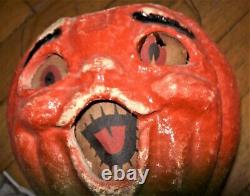 Vintage Paper Mache Halloween Jack O Lantern Pumpkin With Face Insert