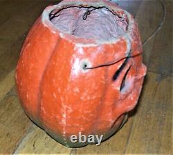 Vintage Paper Mache Halloween Jack O Lantern Pumpkin With Face Insert