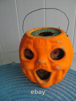 Vintage Paper Mache Halloween Pumpkin Jack O' Lantern Choir Boy Paper Insert