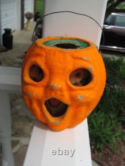 Vintage Paper Mache Halloween Pumpkin Jack O' Lantern Choir Boy Paper Insert