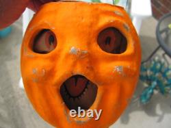 Vintage Paper Mache Halloween Pumpkin Jack O' Lantern Choir Boy Paper Insert
