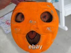 Vintage Paper Mache Halloween Pumpkin Jack O' Lantern Choir Boy Paper Insert