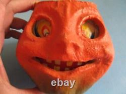 Vintage Paper Mache Halloween Pumpkin Mean Face Medium Size Or Mini