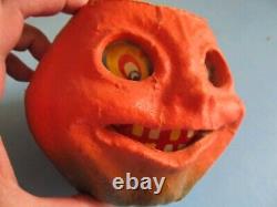 Vintage Paper Mache Halloween Pumpkin Mean Face Medium Size Or Mini