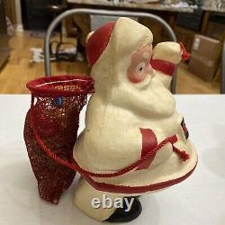 Vintage Paper Mache Santa Claus Shiny Brites Bag Harry And David LG Excellent