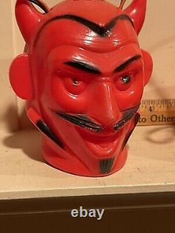 Vintage Peerless Lite Halloween Red Devil Face Blow Mold Light String Strand Set