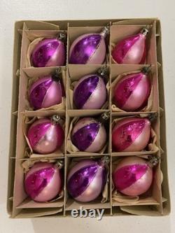 Vintage Poland Fantasia Pink Purple Stripe Glitter Rare Elliptical Shape Dozen