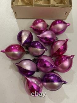 Vintage Poland Fantasia Pink Purple Stripe Glitter Rare Elliptical Shape Dozen