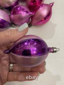 Vintage Poland Fantasia Pink Purple Stripe Glitter Rare Elliptical Shape Dozen