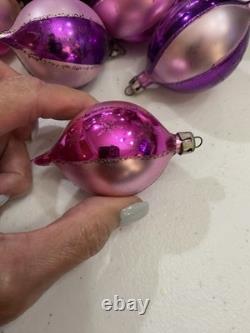 Vintage Poland Fantasia Pink Purple Stripe Glitter Rare Elliptical Shape Dozen