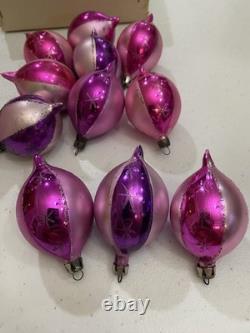 Vintage Poland Fantasia Pink Purple Stripe Glitter Rare Elliptical Shape Dozen