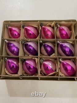 Vintage Poland Fantasia Pink Purple Stripe Glitter Rare Elliptical Shape Dozen