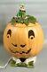 Vintage Porcelain Light Up Pumpkin 13 1/2 Tall Jack O Lantern With Pixie Elf