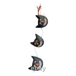 Vintage Primitive Folk Art Halloween Black Cat Face Garland Hand Painted