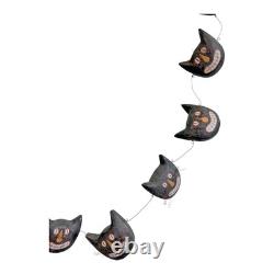 Vintage Primitive Folk Art Halloween Black Cat Face Garland Hand Painted