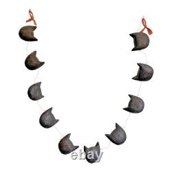 Vintage Primitive Folk Art Halloween Black Cat Face Garland Hand Painted