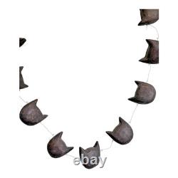 Vintage Primitive Folk Art Halloween Black Cat Face Garland Hand Painted