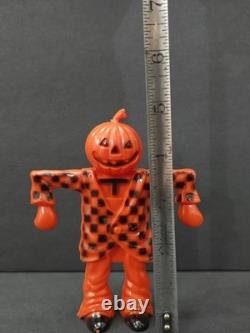 Vintage ROSBRO Hard plastic Halloween Pumpkin Scarecrow Candy Container
