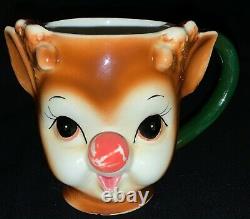 Vintage! Rare! Lefton China Christmas Childs Mug Rudolph Red-nosed Reindeer