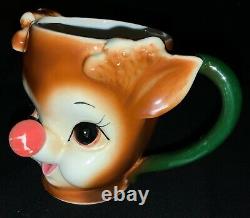 Vintage! Rare! Lefton China Christmas Childs Mug Rudolph Red-nosed Reindeer